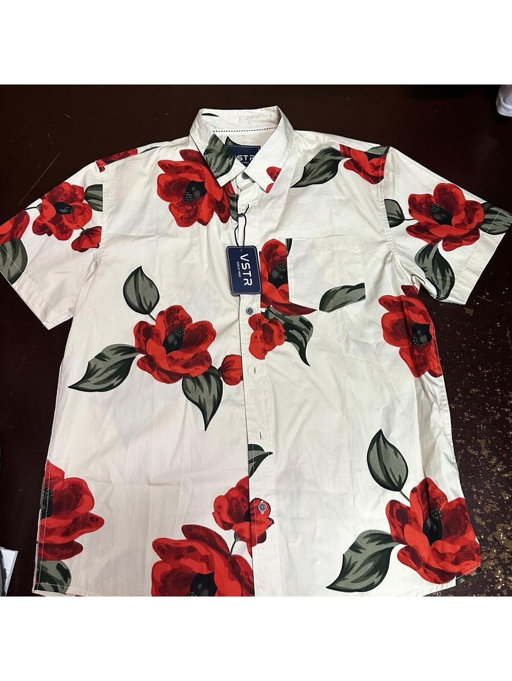 VSTR PREMIUM Shirt Men's XL Cotton Short Sleeve Button Up Floral Print Resort